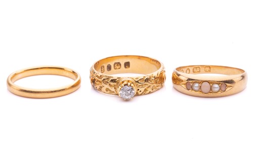 Lot 74 - Two Victorian gem-set rings and a 22ct gold...