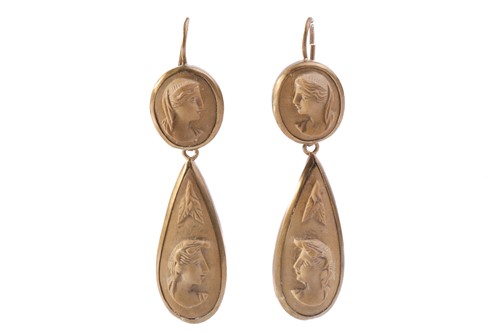 Lot 36 - A Victorian lava cameo demi-parure; comprising...