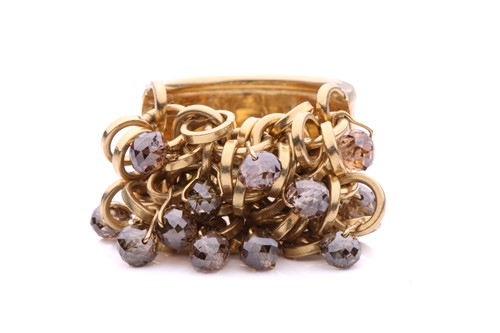 Lot 16 - A brown diamond beaded cocktail ring, composed...