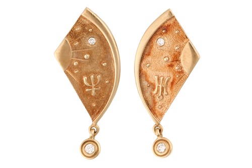 Lot 130 - A pair of 9ct gold diamond-set earrings of...