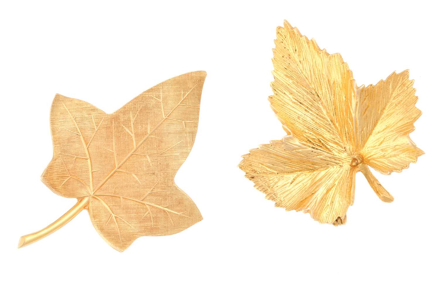 Lot 188 - Two 9ct gold leaf brooches; including a...