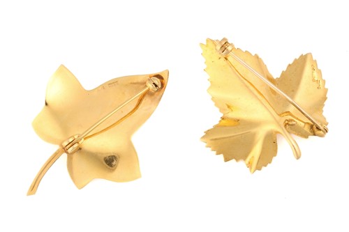 Lot 188 - Two 9ct gold leaf brooches; including a...