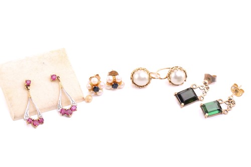 Lot 49 - Four pairs of gem-set earrings; including a...