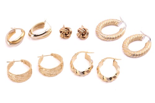 Lot 212 - Five pairs of earrings; including a pair of...