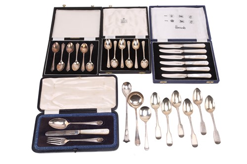 Lot 433 - A collection of cased silver flatware together...