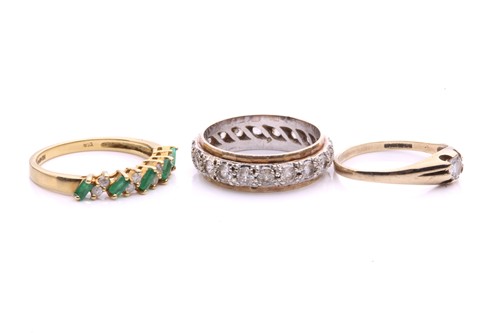 Lot 45 - Three gem-set rings in gold; to include an...