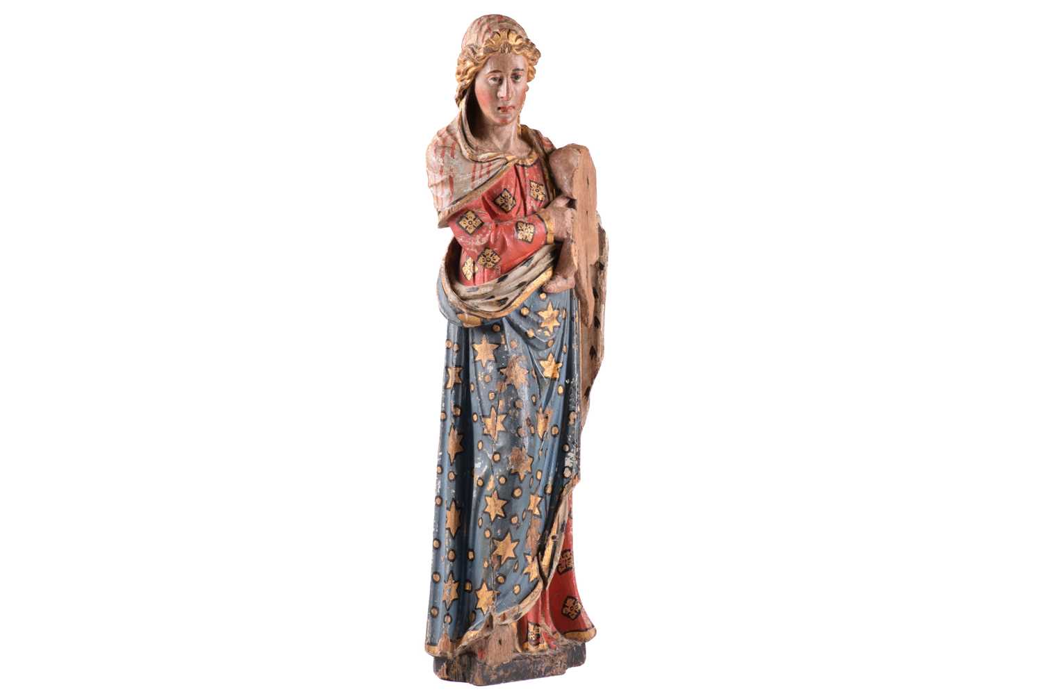 Lot 254 - A polychromic painted carved oak figure of The...