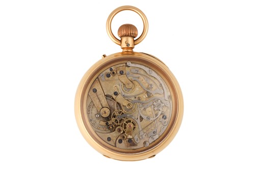 Lot 312 - An 18ct yellow gold open face chronograph...