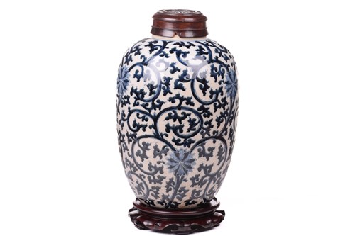 Lot 194 - A Chinese Ming style blue and white ovoid vase,...