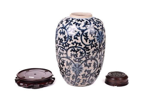 Lot 194 - A Chinese Ming style blue and white ovoid vase,...