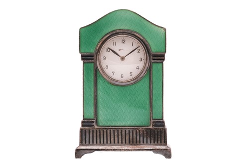 Lot 400 - A French silver and apple green guilloché...