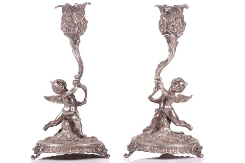 Lot 436 - A pair of cast continental silver figural...