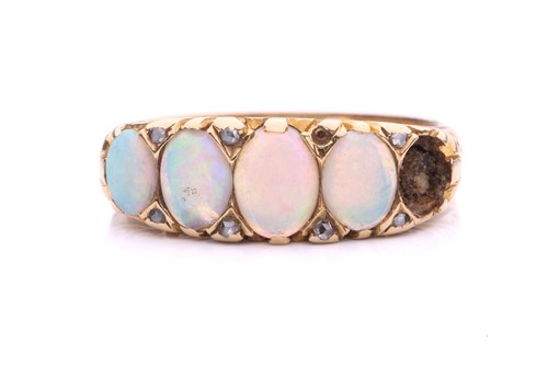 Lot 161 - An Edwardian five-stone opal half-hoop ring in...