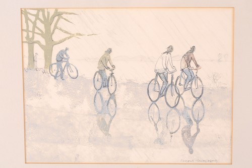 Lot 26 - Pamela Townsend (b.1920), Bicycles on a rail...
