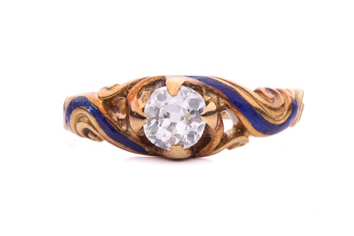 Lot 1 - A Victorian diamond and enamel ring in 18ct...