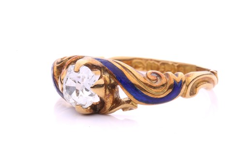 Lot 1 - A Victorian diamond and enamel ring in 18ct...