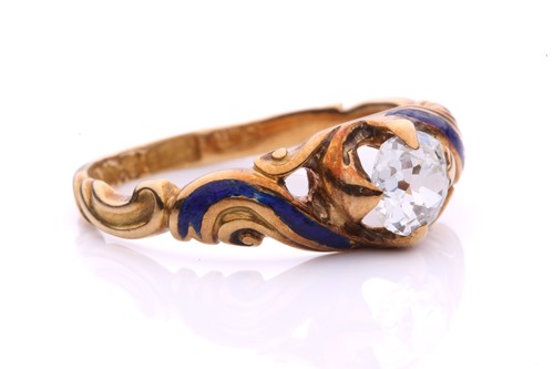 Lot 1 - A Victorian diamond and enamel ring in 18ct...