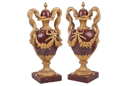 Lot 187 - A pair of fine large Napoleon III rouge marble...