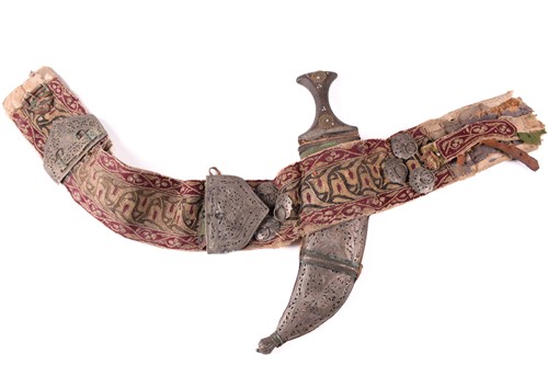 Lot 238 - An old Yemeni Khanja/Jambiya scabbard and belt,...