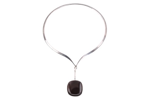 Lot 244 - Georg Jensen - 'Neck Ring' with square smoky...