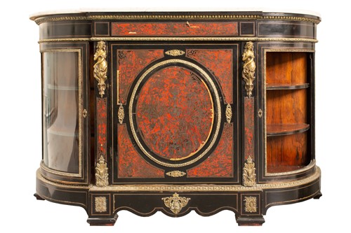 Lot 153 - A Napoleon III marble topped ebonised and red...