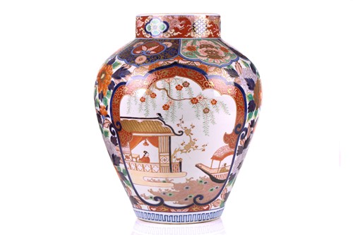 Lot 149 - A large Japanese Imari pattern vase, with two...