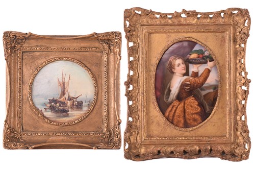 Lot 43 - A late 19th century framed oval porcelain...