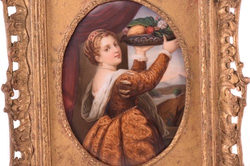 Lot 43 - A late 19th century framed oval porcelain...