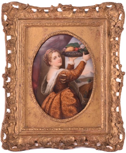 Lot 43 - A late 19th century framed oval porcelain...