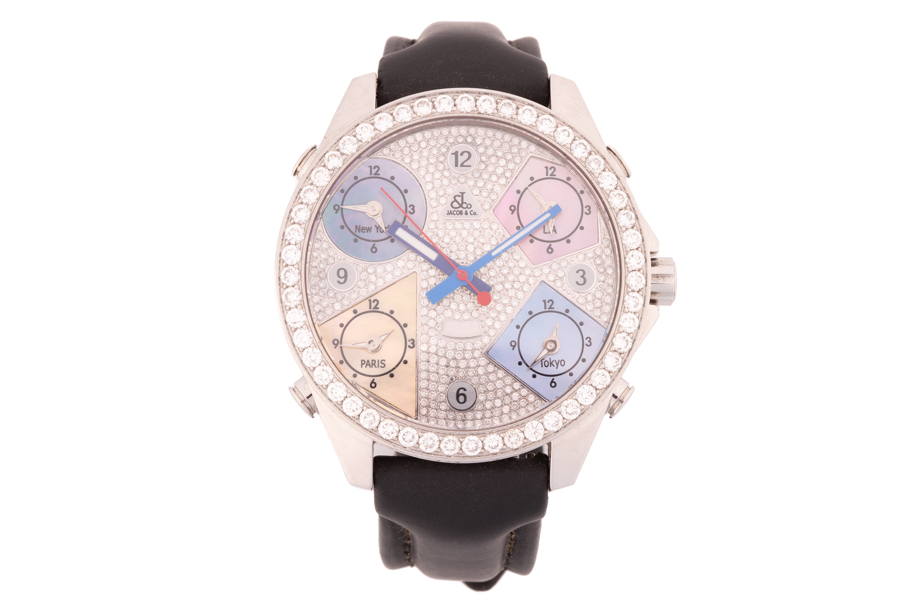 Lot 344 - A Jacob & Co. '5 Time Zones' stainless steel