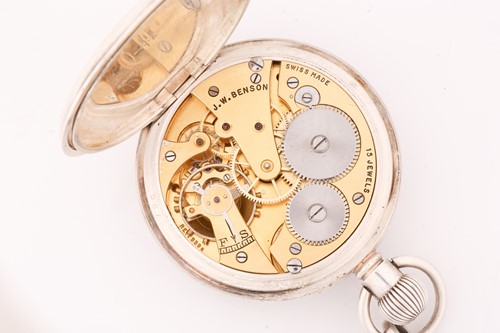 Lot 370 - A J.W. Benson silver pocket watch and Albert...