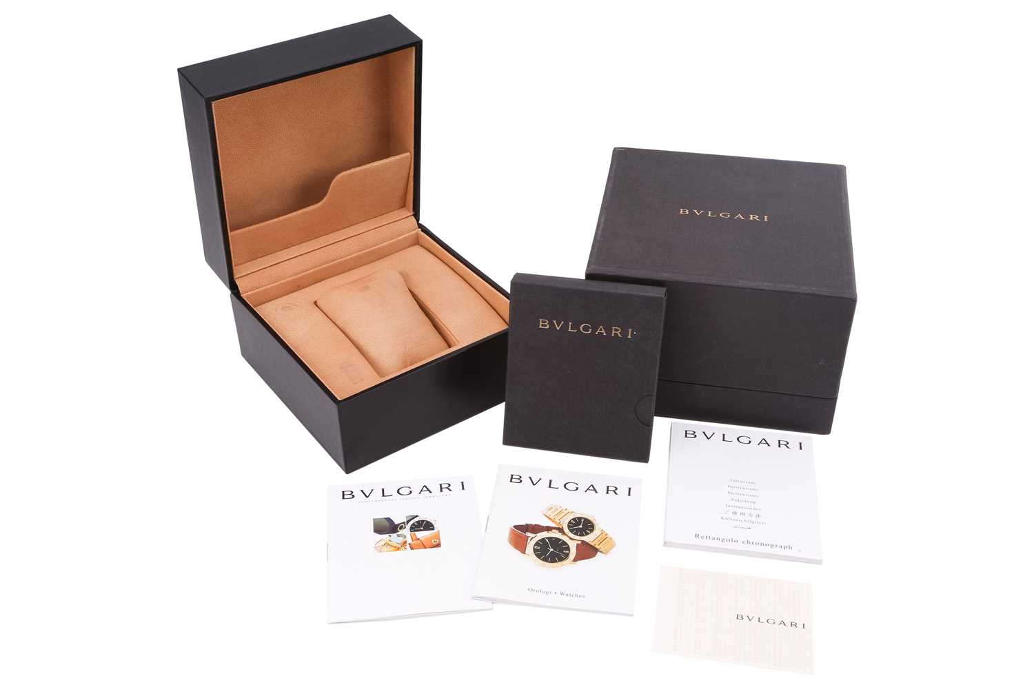 Lot 392 - Bvlgari - An empty black leather watch box...