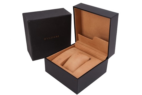 Lot 392 - Bvlgari - An empty black leather watch box...