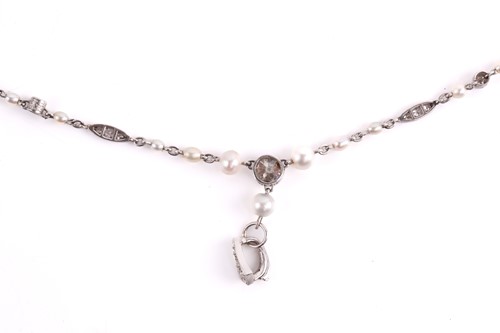 Lot 107 - An Art Deco chain necklace set with pearls and...
