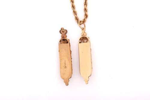 Lot 236 - Two 9ct gold mezuzah pendants and a twisted...