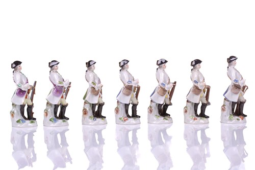 Lot 392 - A group of seven Meissen porcelain soldier...