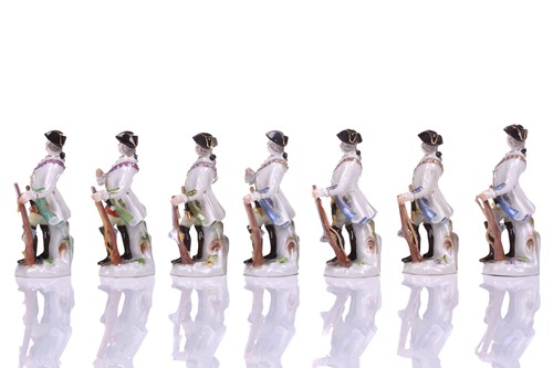 Lot 392 - A group of seven Meissen porcelain soldier...