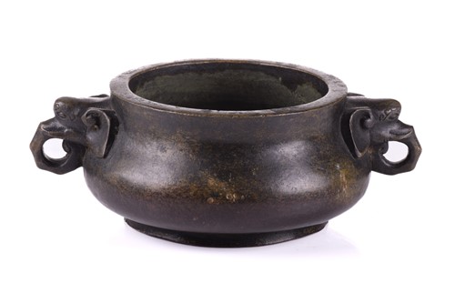 Lot 128 - A Chinese bronze censer, with thick walled...