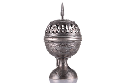 Lot 424 - An Omani silver incense burner (Majmar), early...