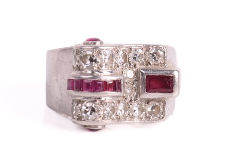 Lot 234 - An art deco diamond and ruby dress ring,in a...