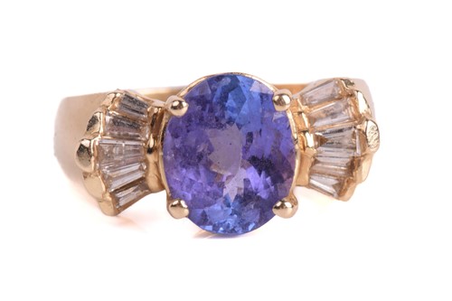 Lot 73 - A tanzanite and diamond dress ring, composed...