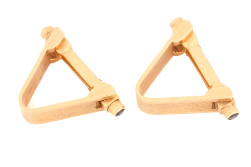 Lot 3 - A pair of stirrup cufflinks, embellished with...