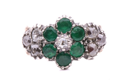 Lot 139 - A Victorian emerald and diamond flowerhead...