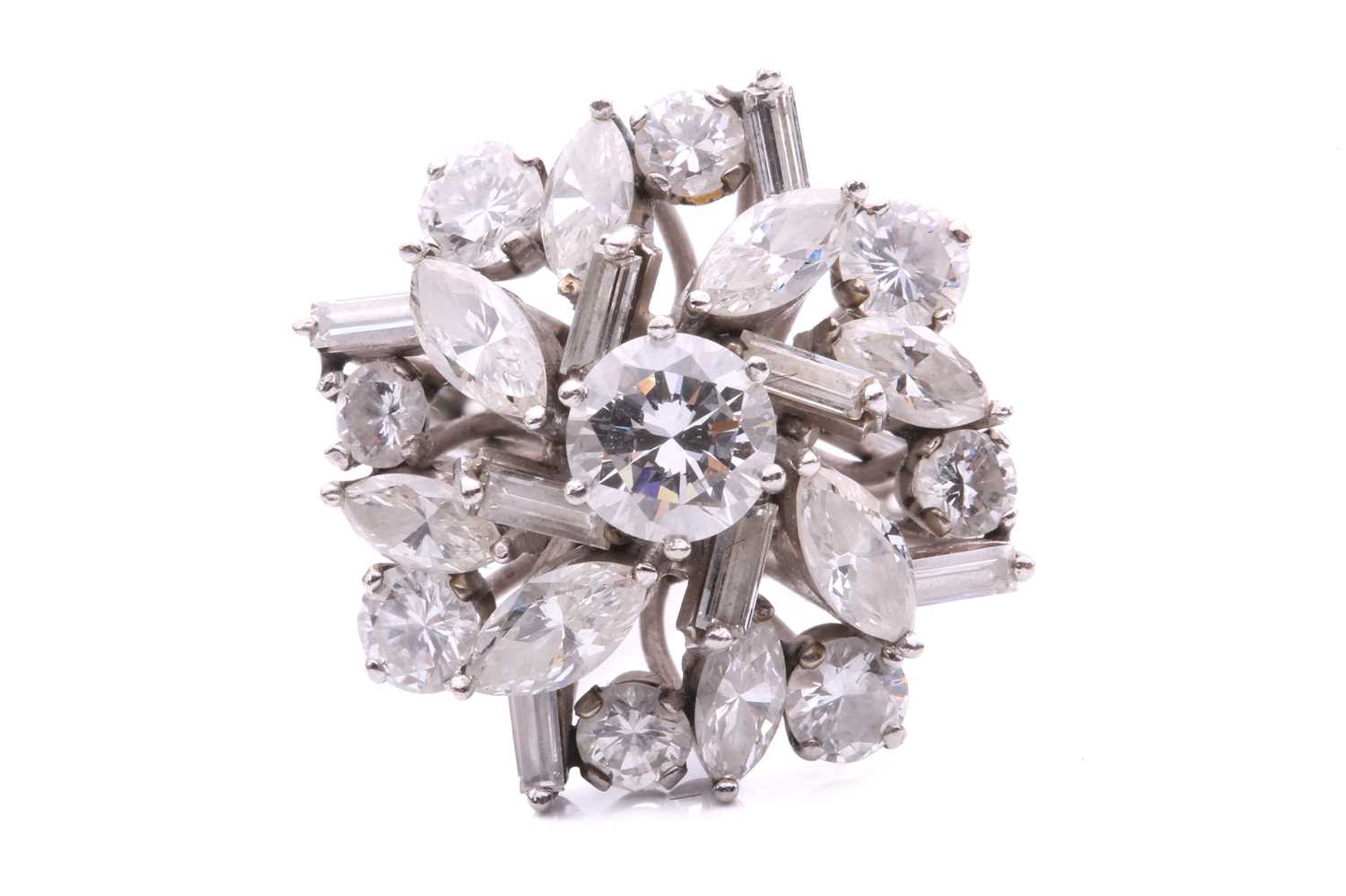Lot 13 - A diamond spray ring, in the centre of the...