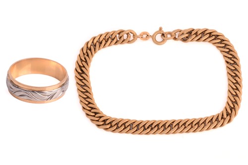 Lot 156 - A curb link bracelet and a ring; the bracelet...