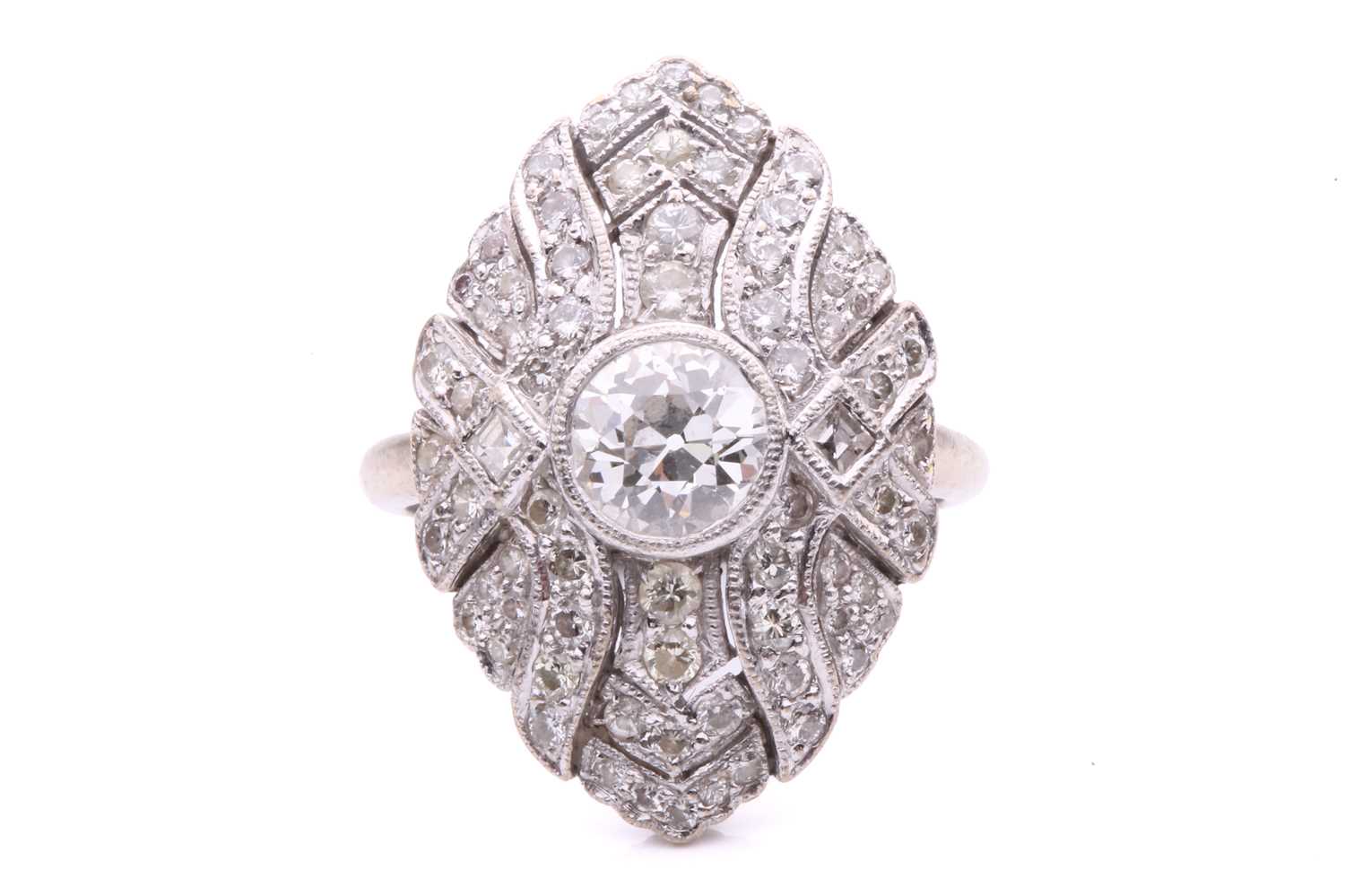 Lot 152 - An Edwardian diamond panel ring, the...