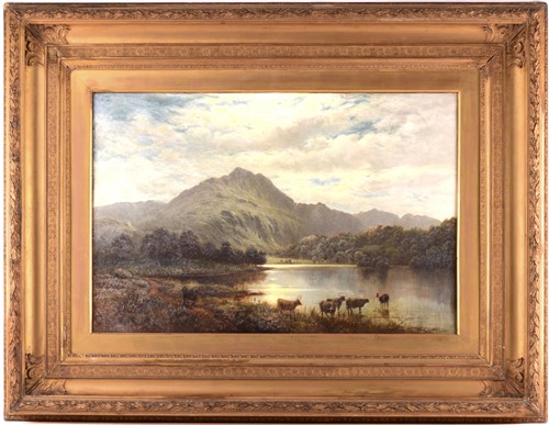 Lot 208 - J O Hume (19th century), Highland cattle by a...