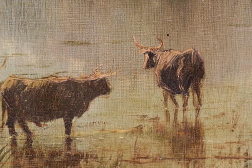 Lot 208 - J O Hume (19th century), Highland cattle by a...