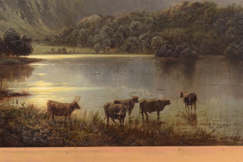 Lot 208 - J O Hume (19th century), Highland cattle by a...