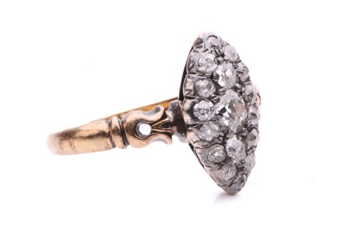 Lot 128 - A diamond panel ring of navette shape, centred...